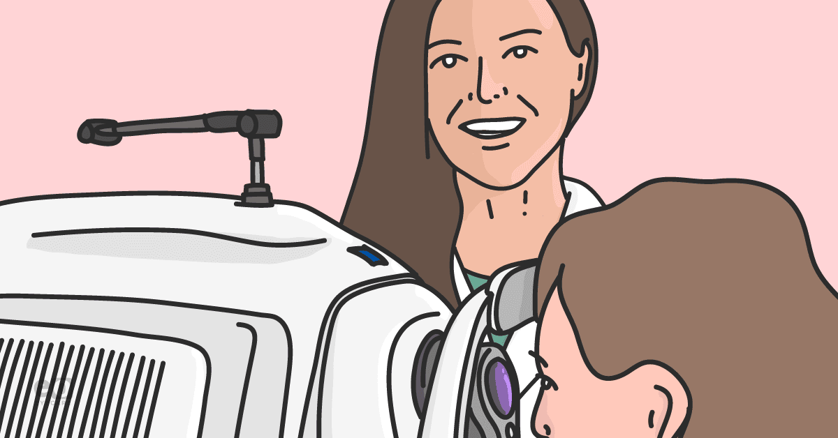 Image of an ophthalmologist performing fundus photography on a patient with age-related macular degeneration.