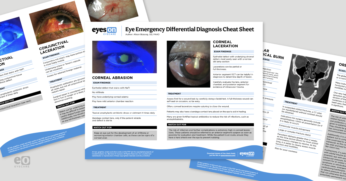 Common Eye Emergencies with Differential Diagnosis Cheat Sheet