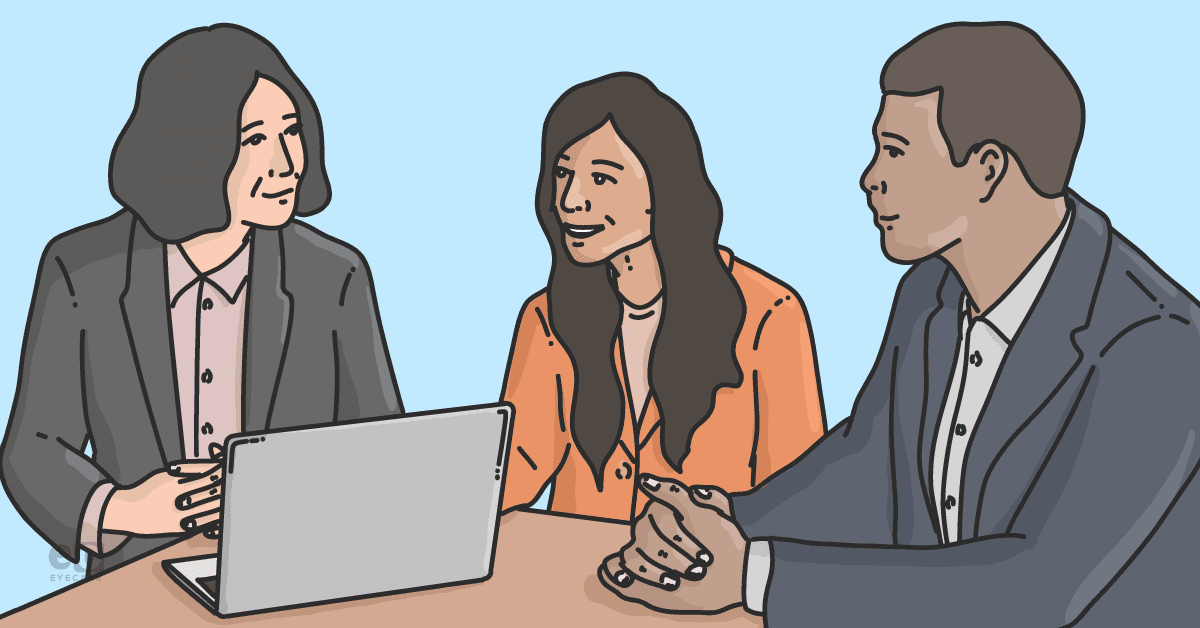 Image of an optometry student networking with eyecare professionals.