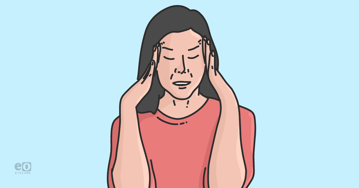 Image of a person shutting their eyes while rubbing their temples to represent the link between dry eye and migraines.