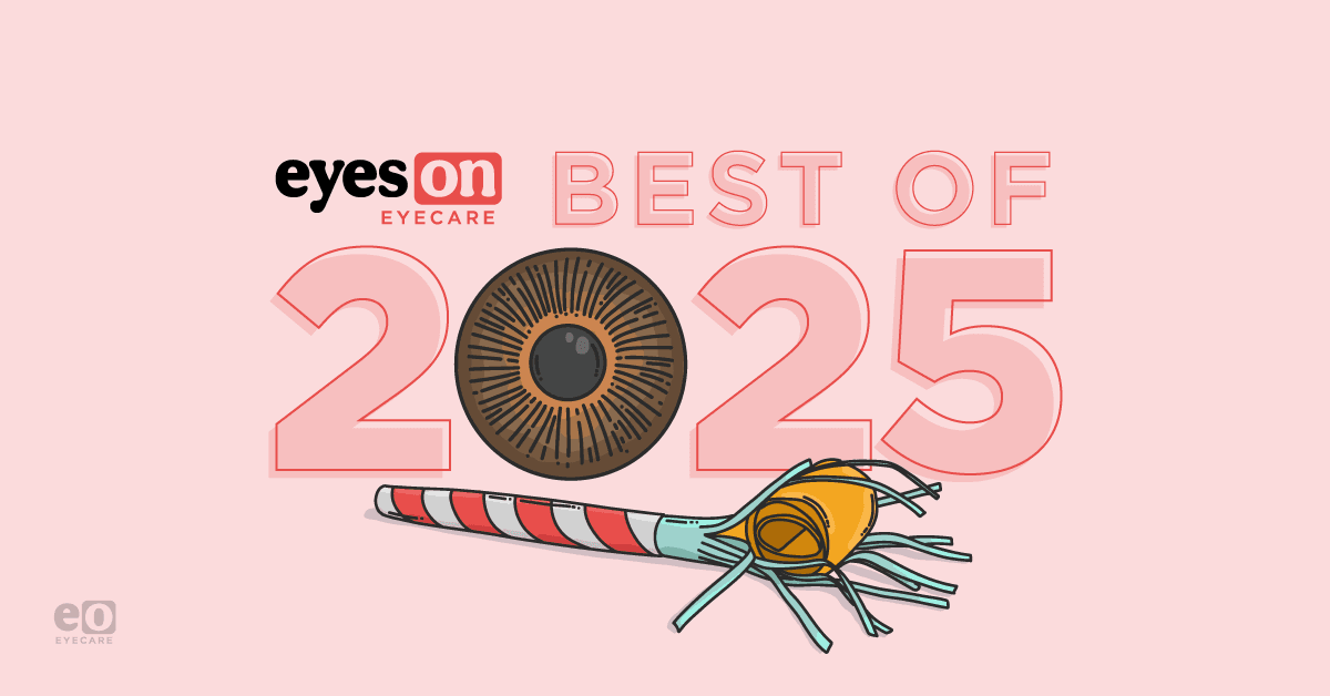 Image of a party horn in front of 2025 to represent the best ophthalmology content from Eyes On Eyecare in 2025.