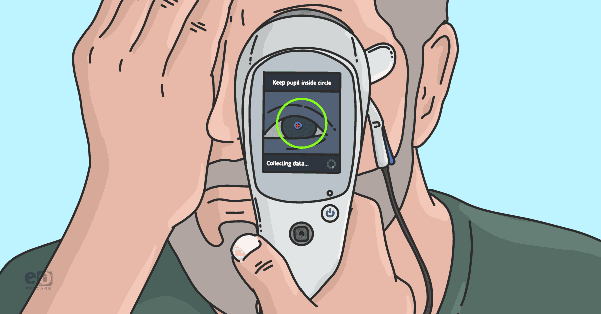 Image of a patient with diabetic eye disease undergoing electroretinography (ERG) to assess objective retinal function.