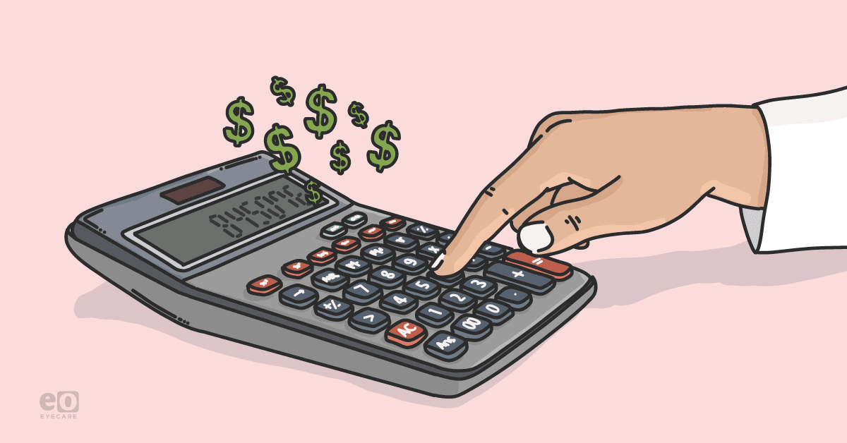 Image of an ophthalmologist using a calculator to represent using the ROI SMILE Calculator for their practice.