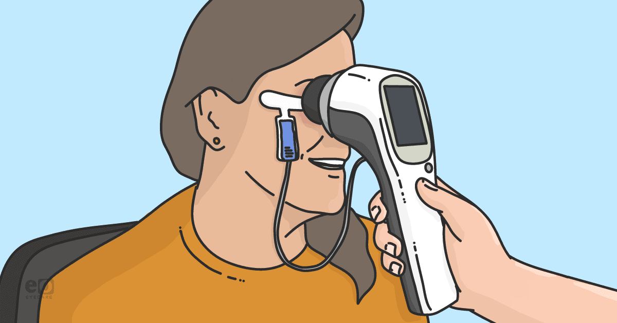 Closeup of a patient undergoing electroretinography (ERG) testing to check for diabetic retinopathy.
