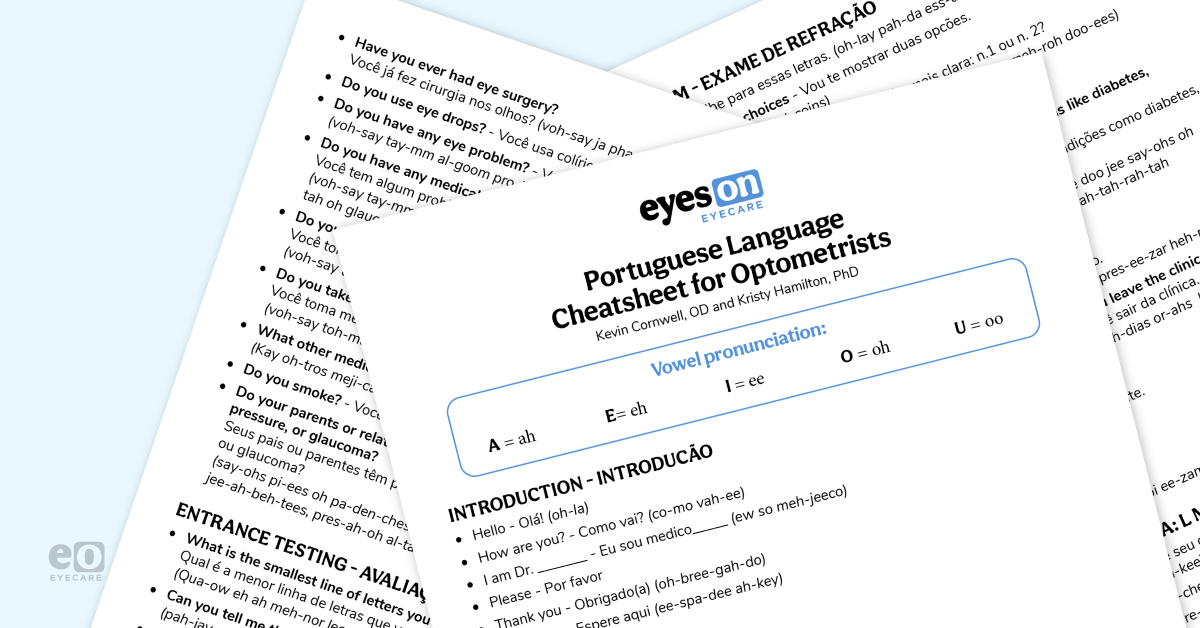 Downloadable Portuguese Language Cheatsheet for Optometrists