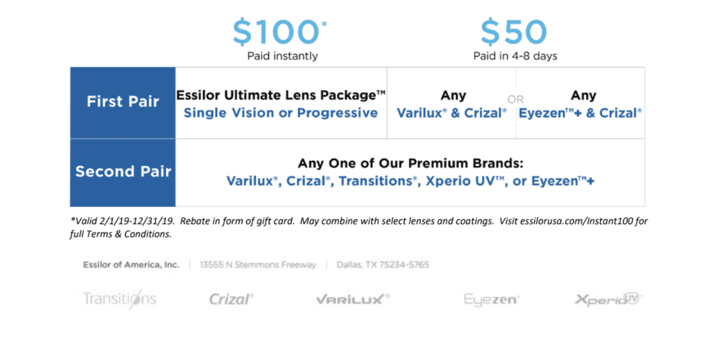 Essilor Instant100 Mail In Rebate Form